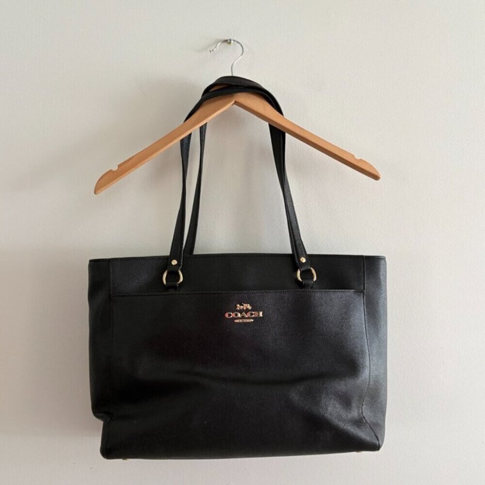 Coach Addison Tote Bag Black Crossgrain Leather Gold Hardware - Picture 3 of 9